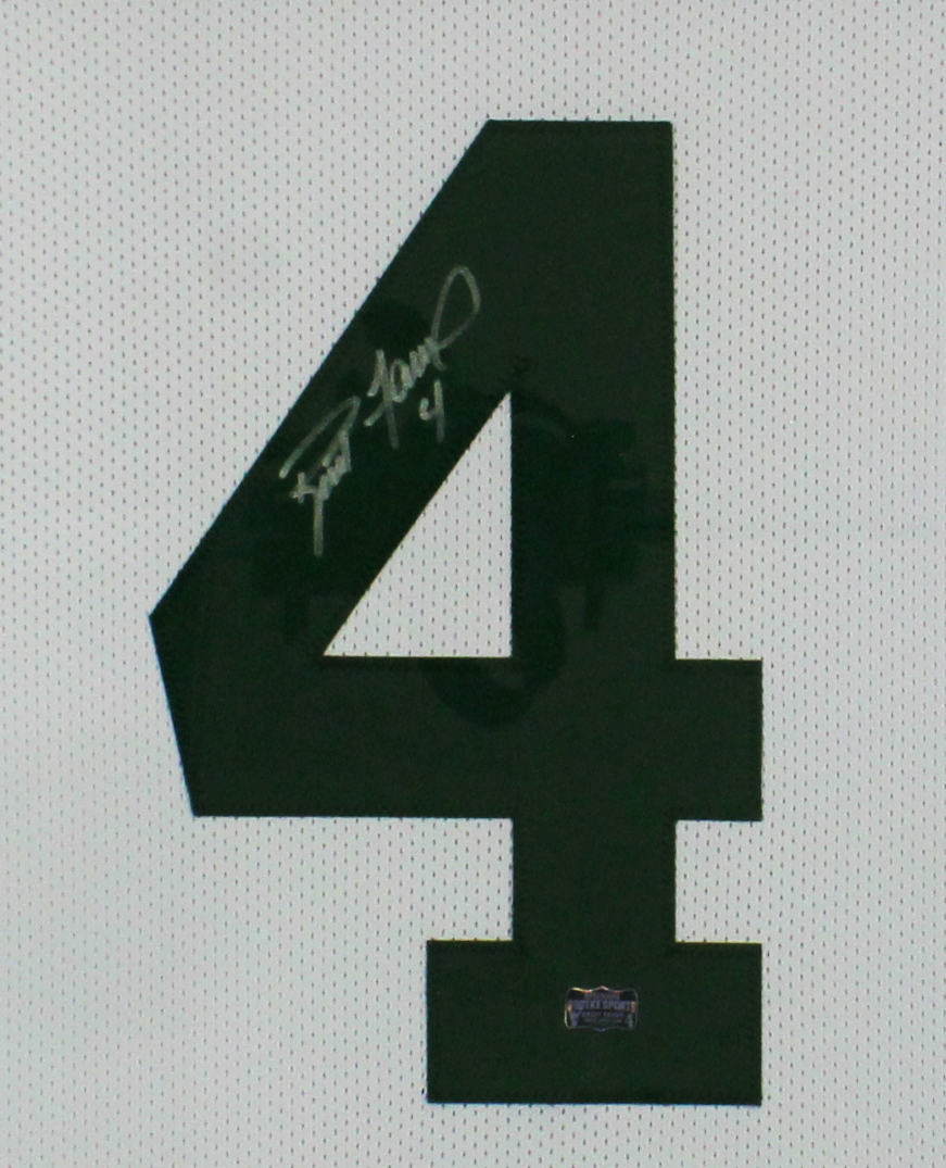 Brett Favre Signed Green Bay Packers Framed White NFL Jersey - Image 2