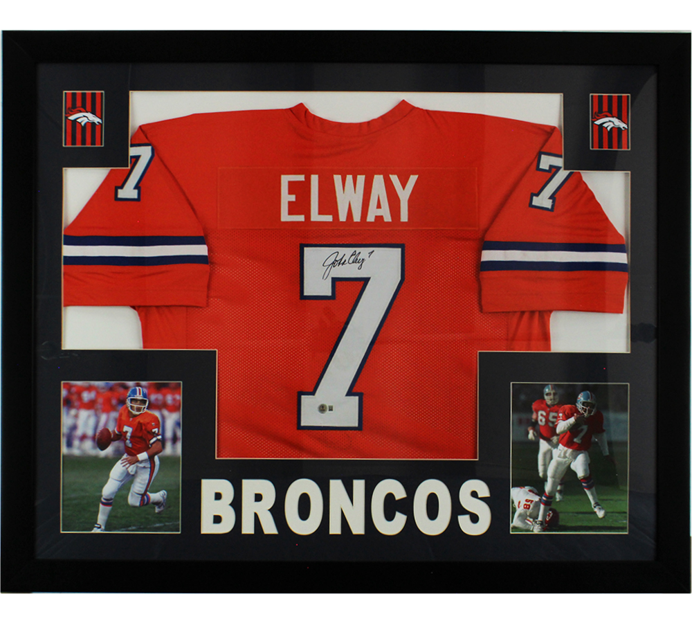 John Elway Signed Denver Broncos Framed Orange NFL Jersey
