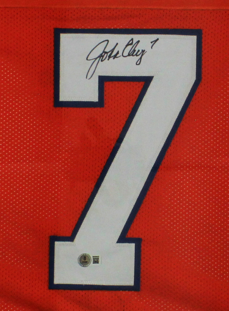 John Elway Signed Denver Broncos Framed Orange NFL Jersey - Image 2