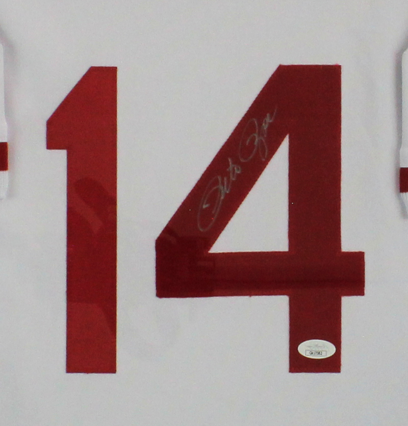 Pete Rose Signed Cincinnati Reds Framed White MLB Jersey - Image 2