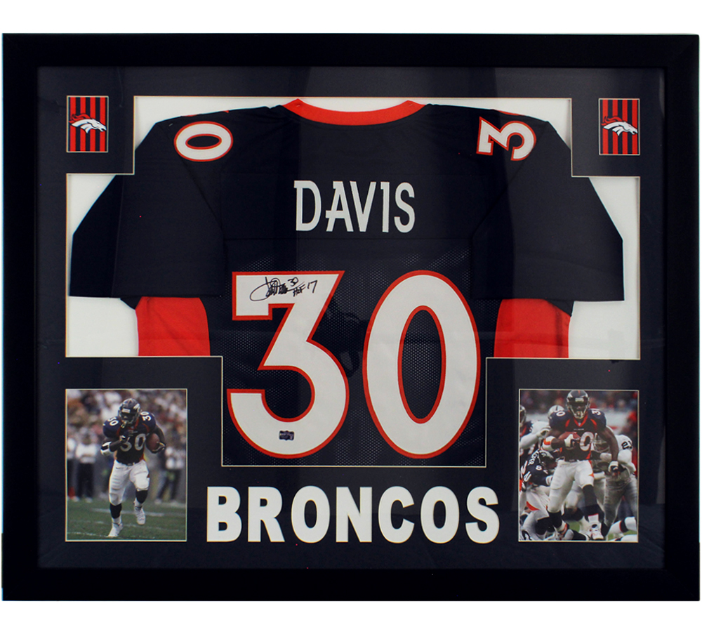 Terrell Davis Signed Denver Broncos Framed Blue NFL Jersey with "HOF 17" Inscription