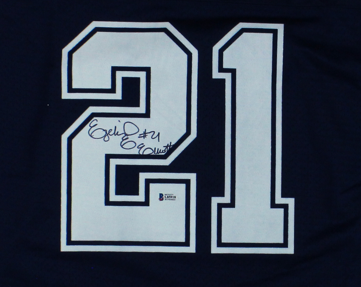 Ezekiel Elliott Signed Dallas Cowboys NFL Pro Cut XL Navy Blue Jersey - Image 2