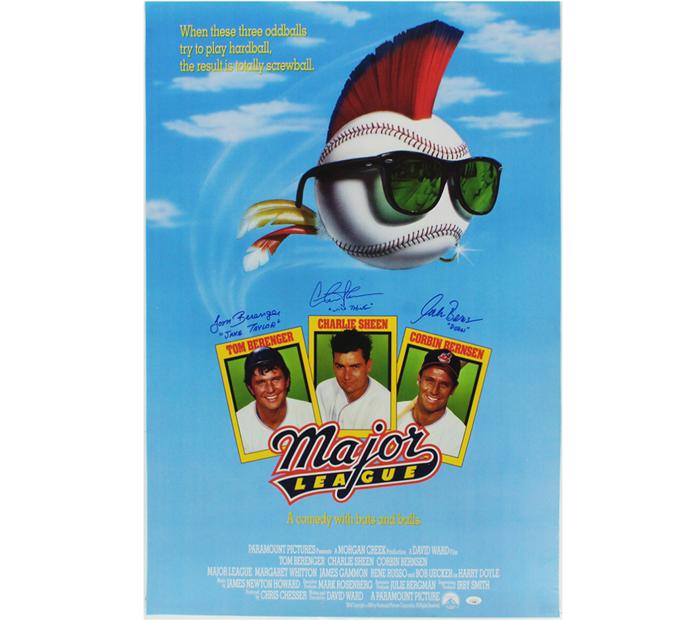 Charlie Sheen, Tom Berenger and Corbin Bernsen Signed Unframed 27x40 Major League Poster