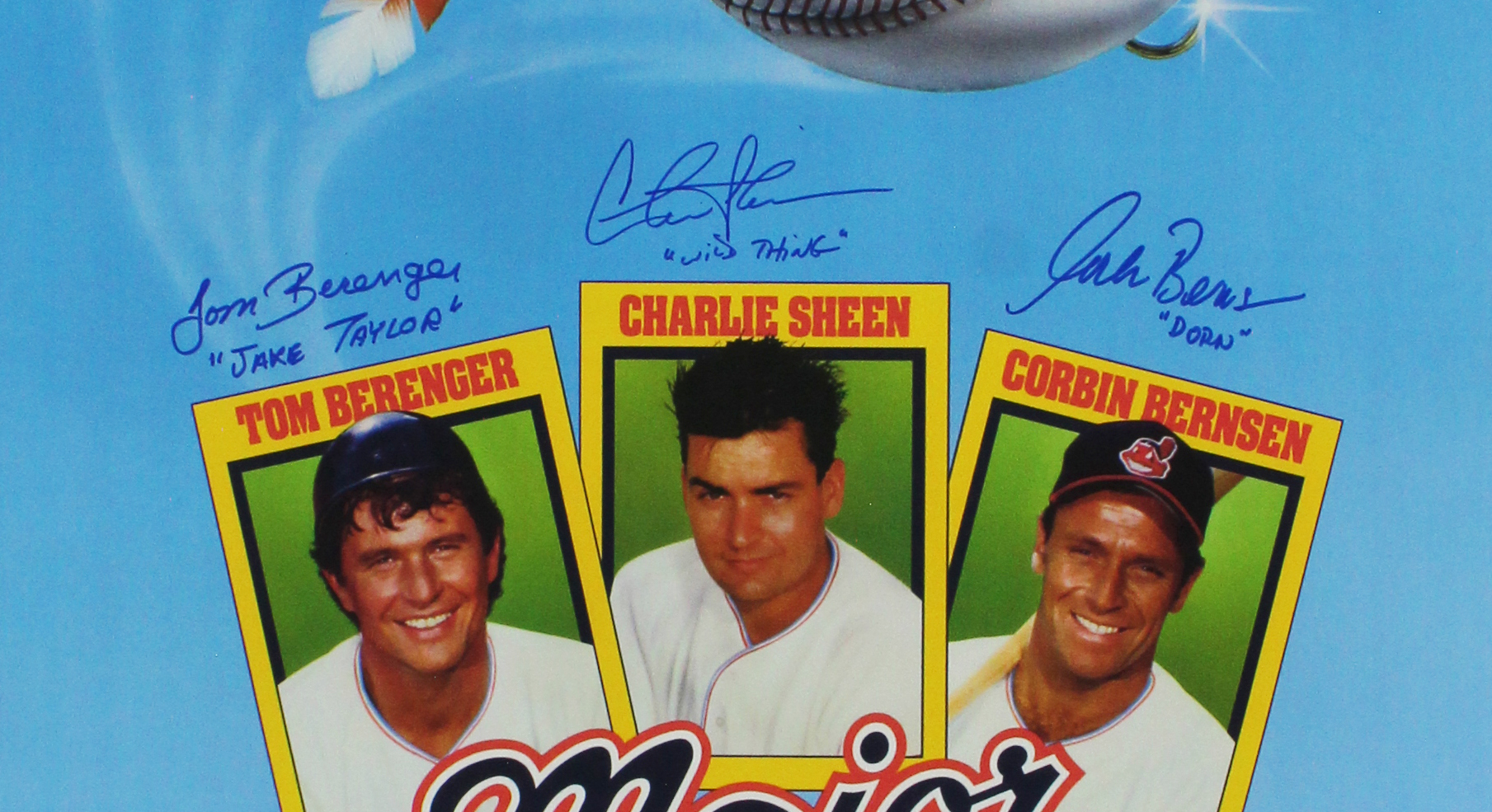 Charlie Sheen, Tom Berenger and Corbin Bernsen Signed Unframed 27x40 Major League Poster - Image 2
