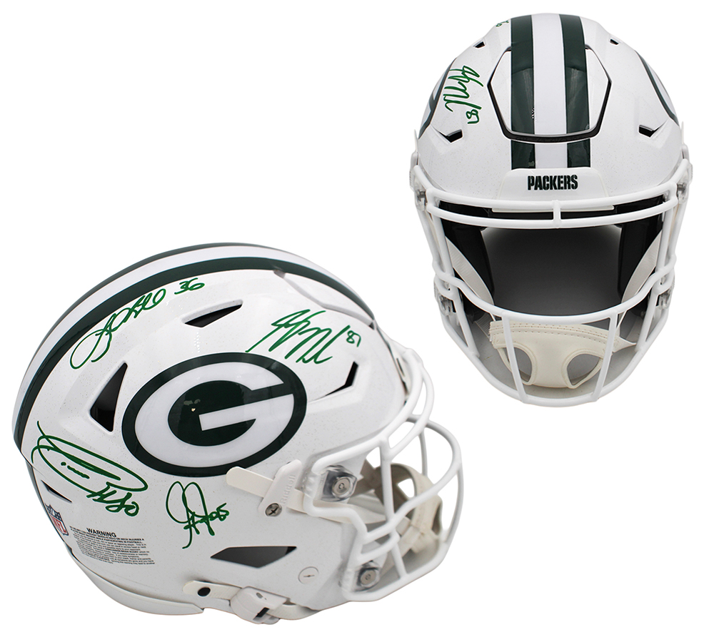 Jordy Nelson, Greg Jennings, LeRoy Butler and Donald Driver Signed Green Bay Packers Speed Flex Alternate White Authentic NFL Helmet