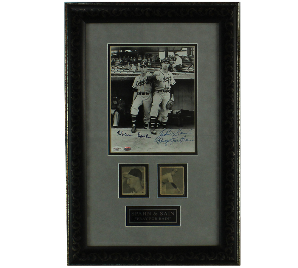Warren Spahn and Johnny Sain Signed Framed Atlanta Braves 8x10 MLB Photo with 1948 Bowman Cards