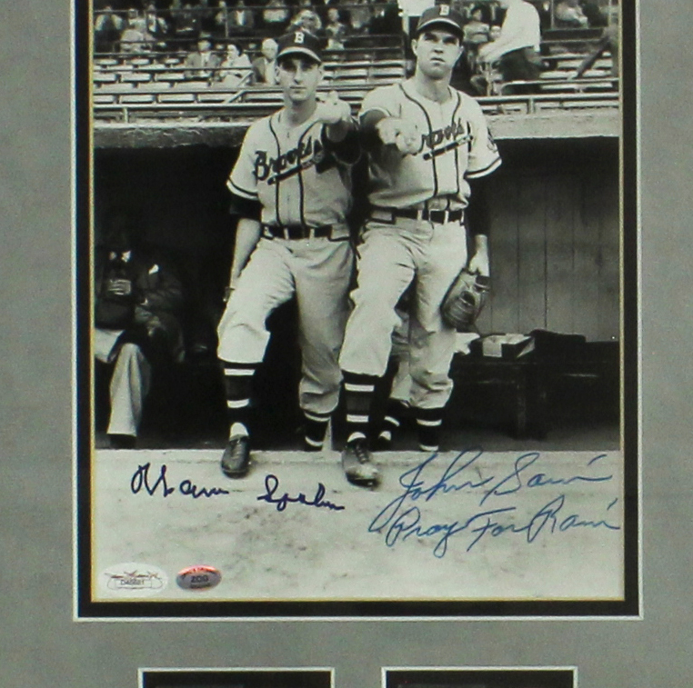 Warren Spahn and Johnny Sain Signed Framed Atlanta Braves 8x10 MLB Photo with 1948 Bowman Cards - Image 2