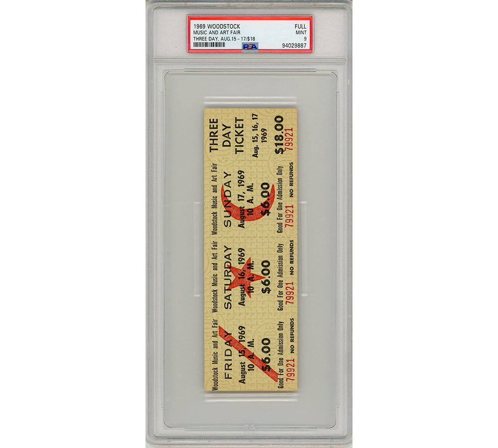 1969 Woodstock Full 3 Day PSA Mint 9 Ticket