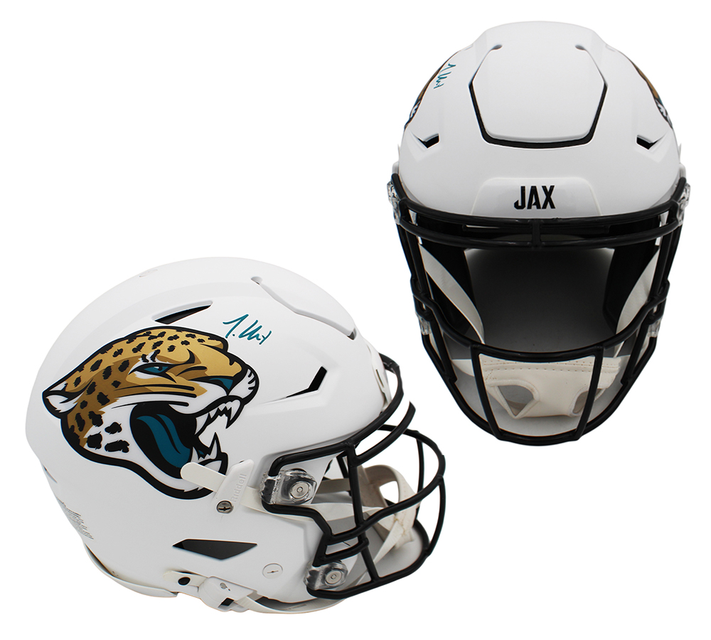 Travis Hunter Signed Jacksonville Jaguars Speed Flex Authentic Alternate White NFL Helmet