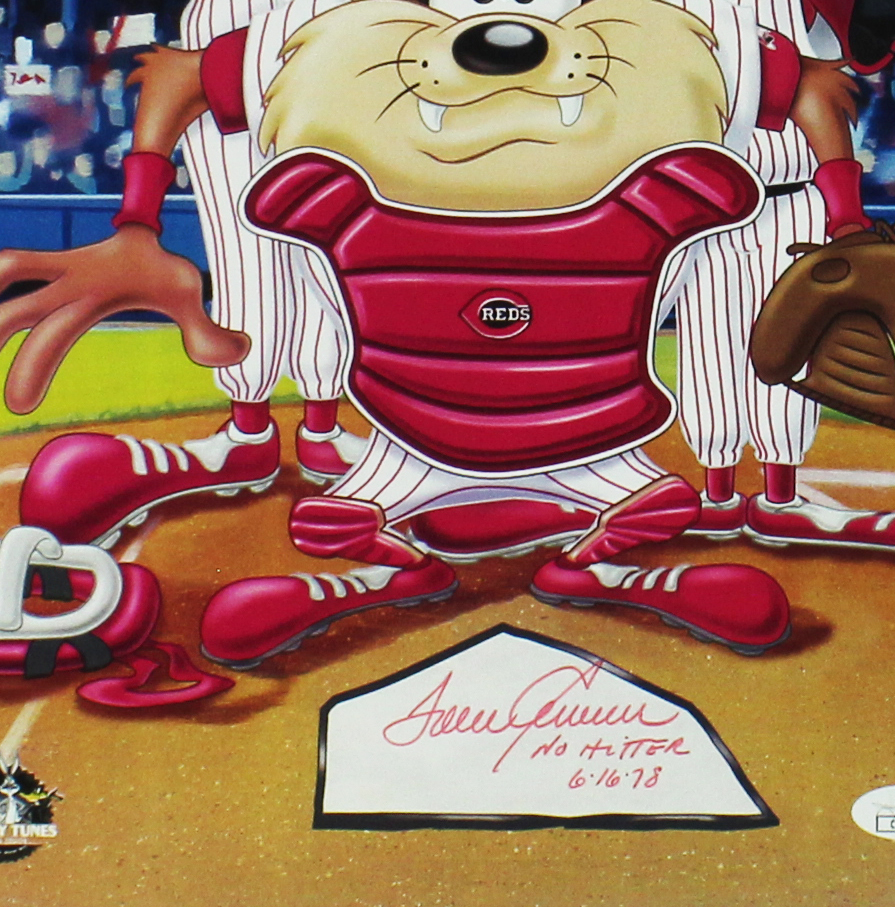 Tom Seaver Signed Cincinnati Reds Unframed 12x17 Looney Tunes MLB Photo with "No Hitter 6/16/78" Inscription - Image 2