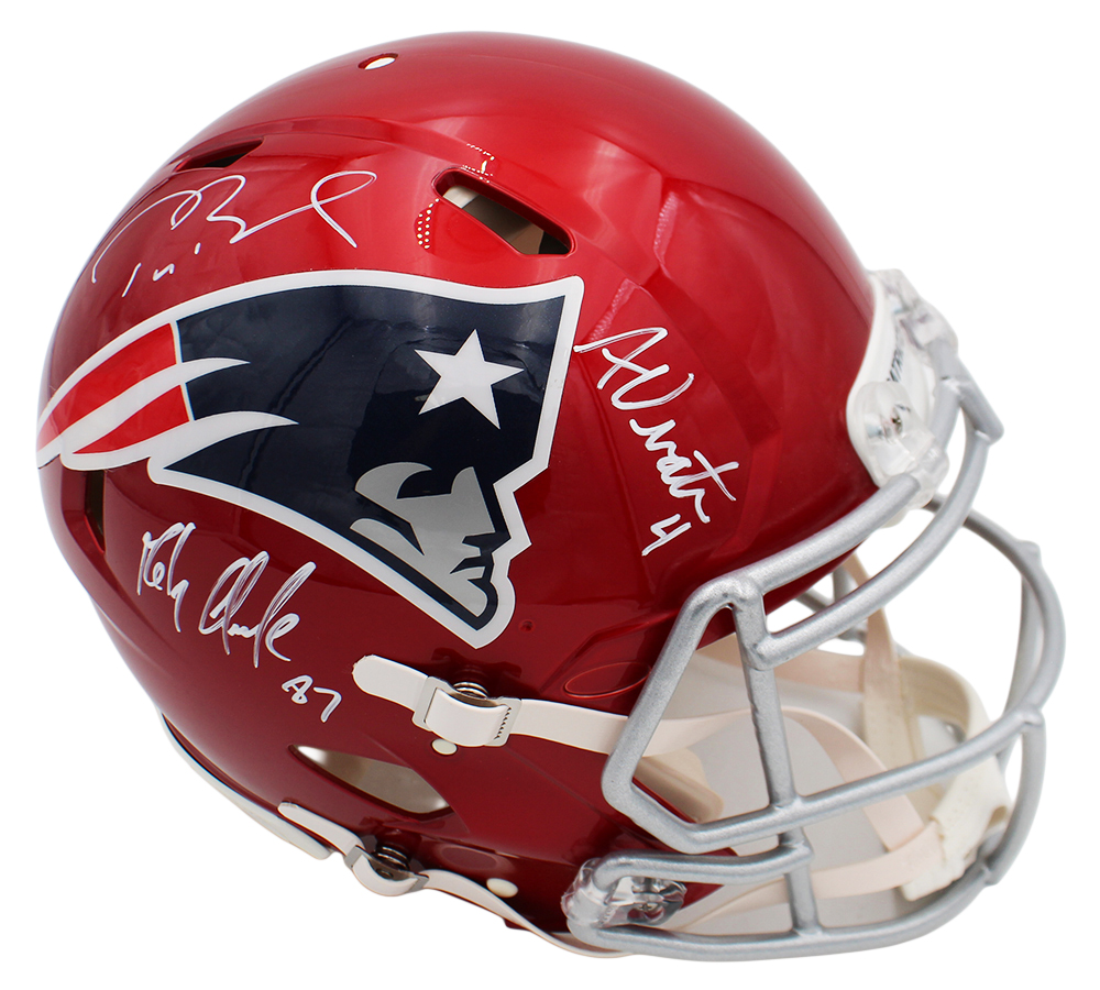 Rob Gronkowski, Tom Brady and Adam Vinatieri Signed New England Patriots Speed Authentic Flash NFL Helmet - Image 2