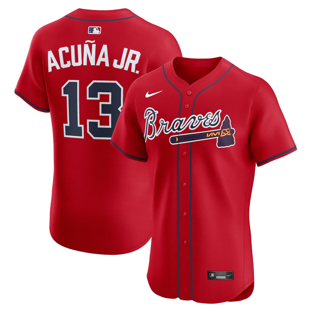 PRE-SALE - Ronald Acuna Unsigned Braves Nike Alternate 2 Elite Red Jersey Size 48
