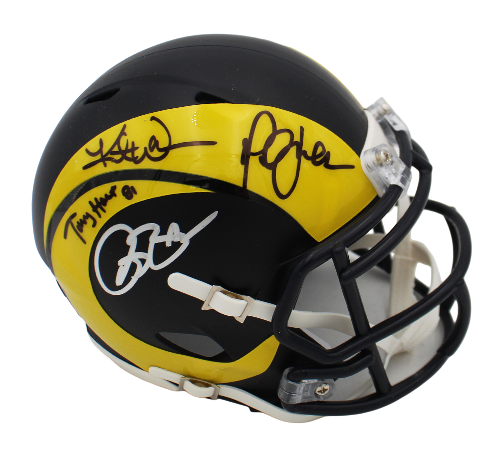 Kurt Warner, Torry Holt, Marshall Faulk and Bruce Smith Signed Los Angeles Rams Speed Rivalries NFL Mini Helmet