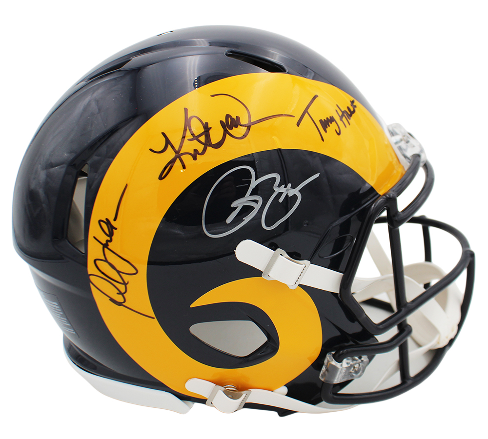 Kurt Warner, Torry Holt, Marshall Faulk and Bruce Smith Signed Los Angeles Rams Speed Authentic NFL Helmet