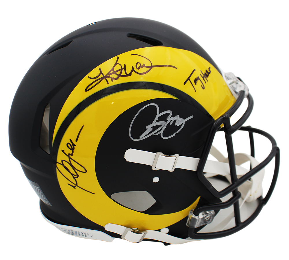 Kurt Warner, Torry Holt, Marshall Faulk and Bruce Smith Signed Los Angeles Rams Speed Authentic Rivalries NFL Helmet