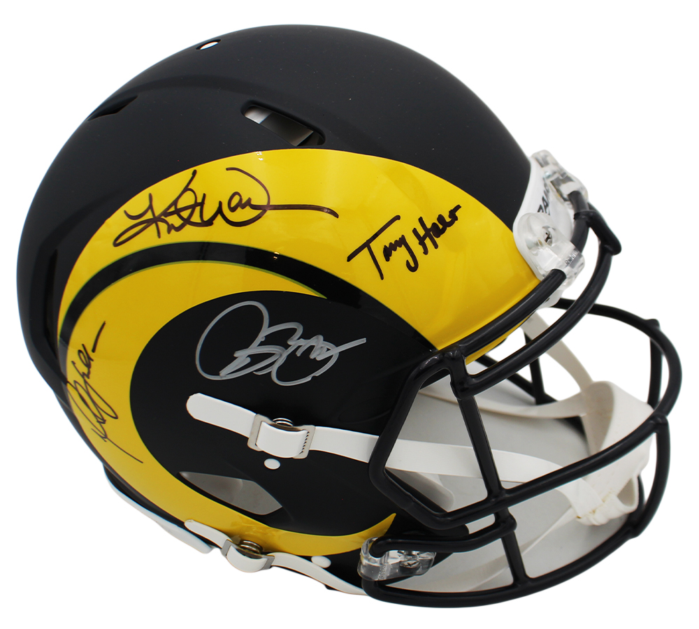 Kurt Warner, Torry Holt, Marshall Faulk and Bruce Smith Signed Los Angeles Rams Speed Authentic Rivalries NFL Helmet - Image 2