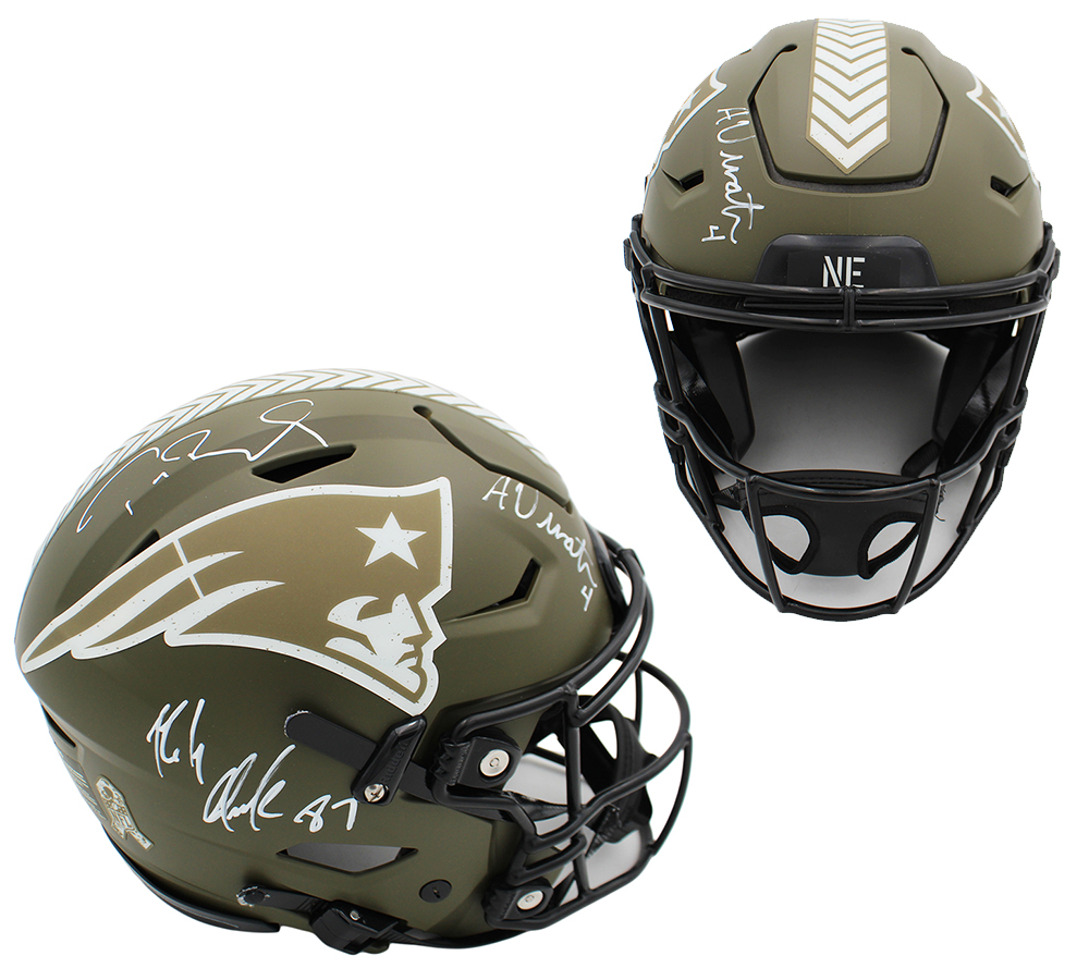 Rob Gronkowski, Tom Brady and Adam Vinatieri Signed New England Patriots Speed Flex Authentic Salute to Service NFL Helmet
