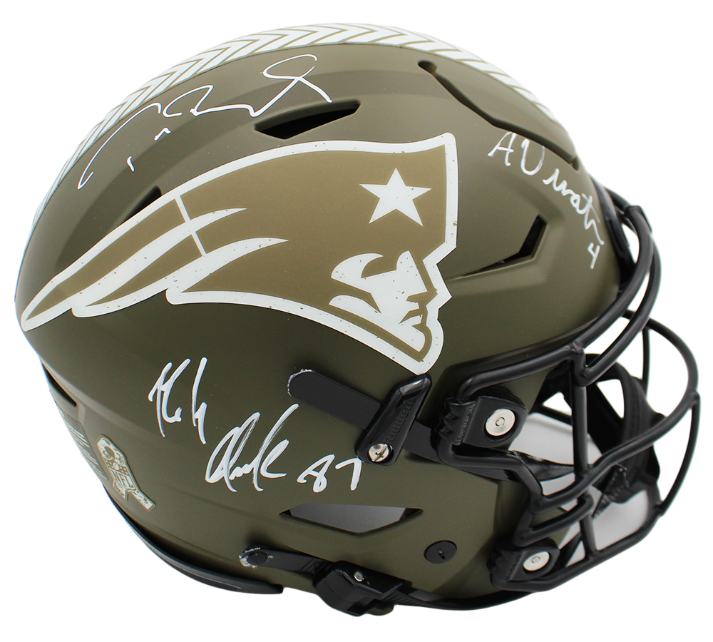 Rob Gronkowski, Tom Brady and Adam Vinatieri Signed New England Patriots Speed Flex Authentic Salute to Service NFL Helmet - Image 2