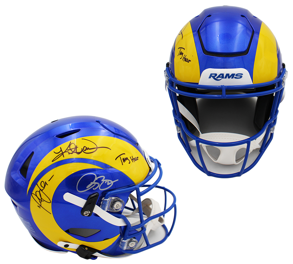 Kurt Warner, Torry Holt, Marshall Faulk and Bruce Smith Signed Los Angeles Rams Speed Flex Authentic NFL Helmet