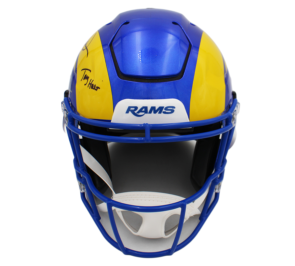Kurt Warner, Torry Holt, Marshall Faulk and Bruce Smith Signed Los Angeles Rams Speed Flex Authentic NFL Helmet - Image 3