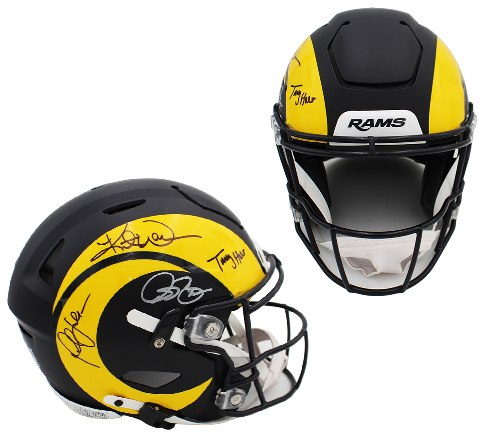 Kurt Warner, Torry Holt, Marshall Faulk and Bruce Smith Signed Los Angeles Rams Speed Flex Authentic Rivalries NFL Helmet