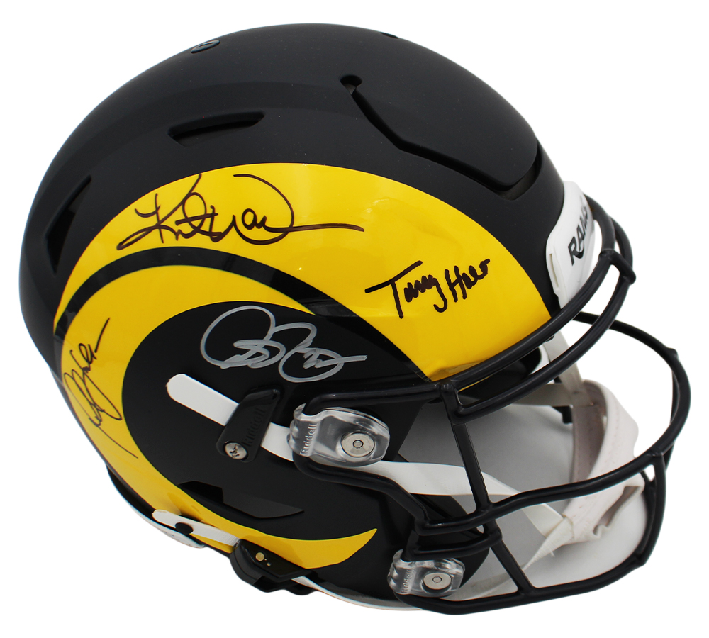 Kurt Warner, Torry Holt, Marshall Faulk and Bruce Smith Signed Los Angeles Rams Speed Flex Authentic Rivalries NFL Helmet - Image 3