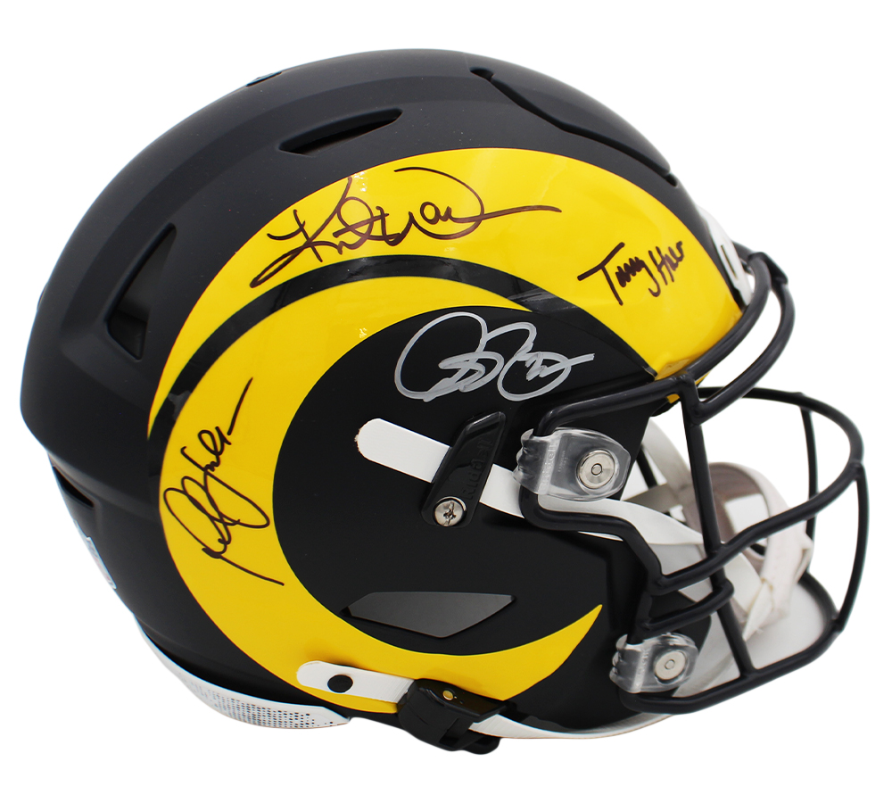 Kurt Warner, Torry Holt, Marshall Faulk and Bruce Smith Signed Los Angeles Rams Speed Flex Authentic Rivalries NFL Helmet - Image 2