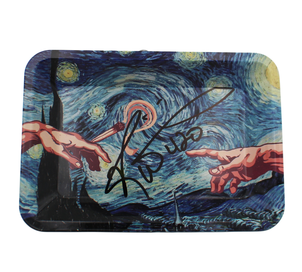 Ricky Williams Signed 5"x7" Starry Night Rolling Tray with "420" Inscription