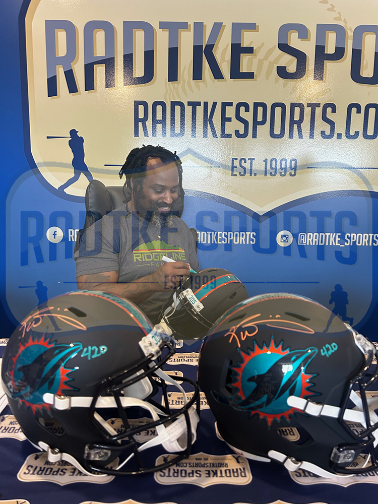 Ricky Williams Signed Miami Dolphins Speed Full Size Rivalries NFL Helmet with "420" Inscription - Image 2