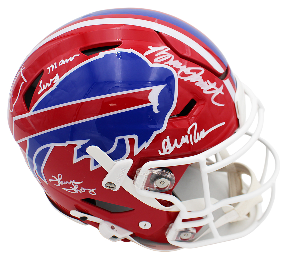 Jim Kelly, Thurman Thomas, Andre Reed, Bruce Smith & Marv Levy Signed Buffalo Bills SpeedFlex Authentic Throwback NFL Helmet - Image 4