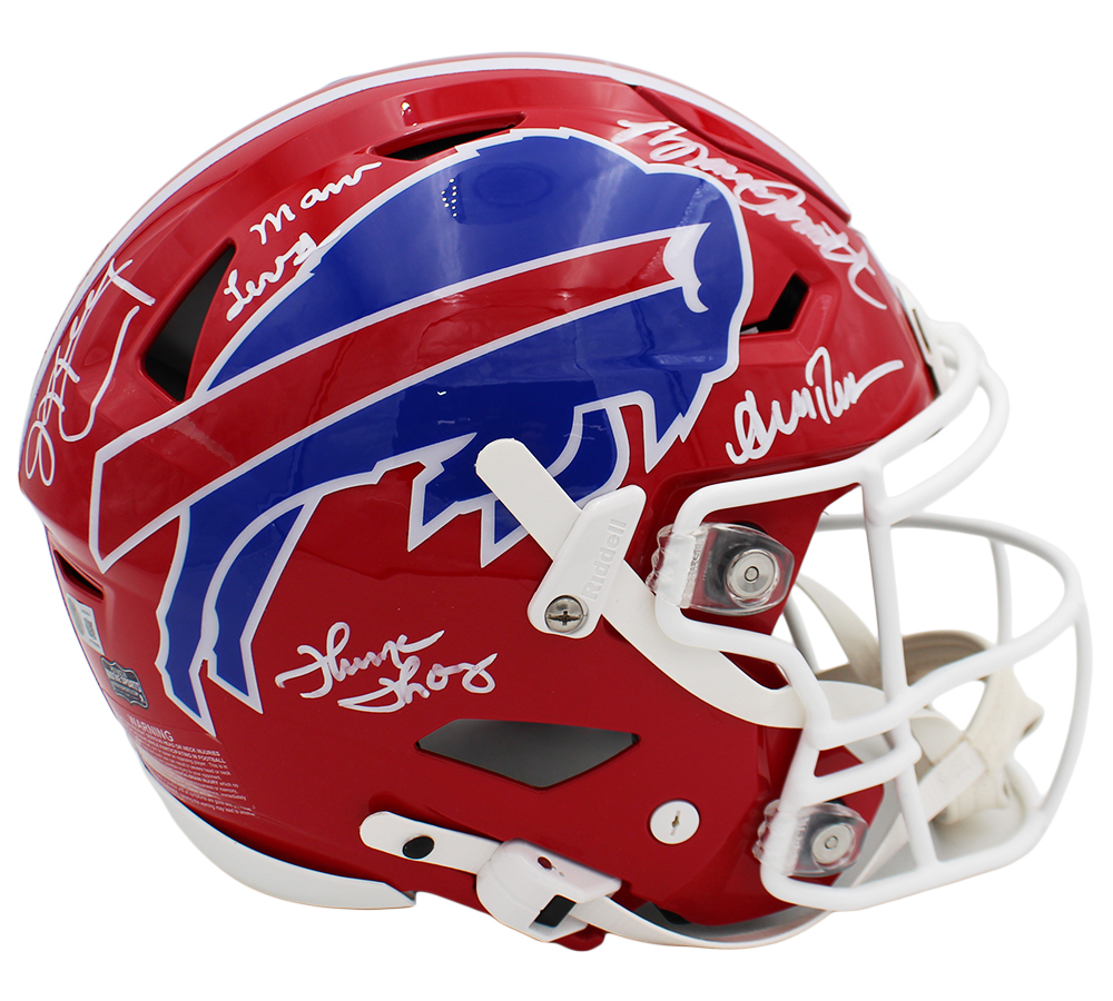 Jim Kelly, Thurman Thomas, Andre Reed, Bruce Smith & Marv Levy Signed Buffalo Bills SpeedFlex Authentic Throwback NFL Helmet - Image 2