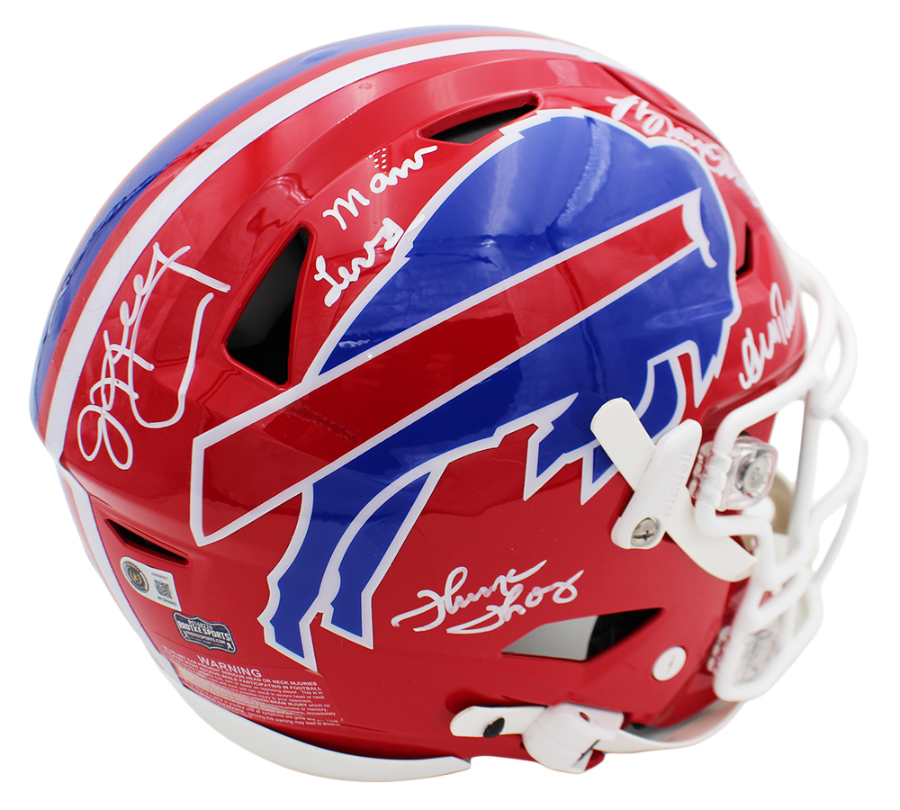 Jim Kelly, Thurman Thomas, Andre Reed, Bruce Smith & Marv Levy Signed Buffalo Bills SpeedFlex Authentic Throwback NFL Helmet - Image 3