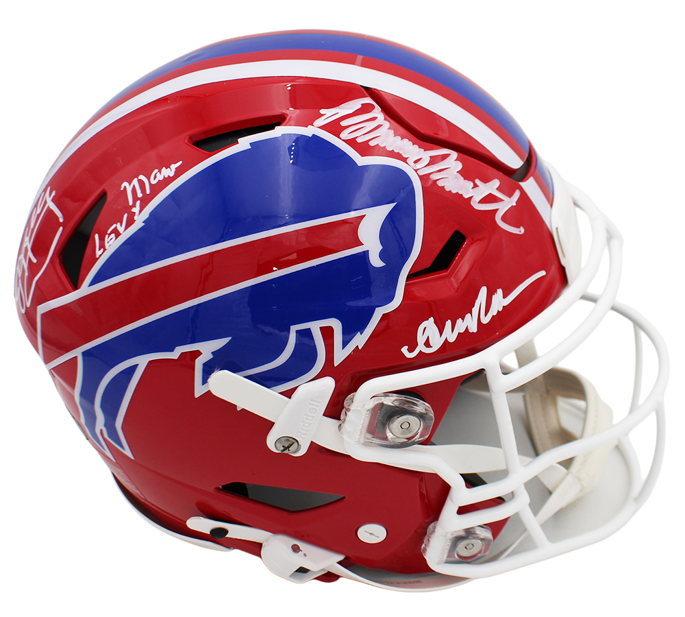 Jim Kelly, Andre Reed, Bruce Smith & Marv Levy Signed Buffalo Bills SpeedFlex Authentic Throwback NFL Helmet - Image 2