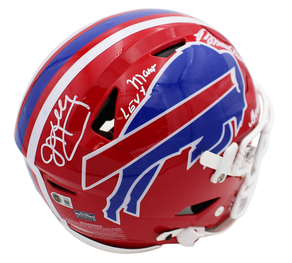 Jim Kelly, Andre Reed, Bruce Smith & Marv Levy Signed Buffalo Bills SpeedFlex Authentic Throwback NFL Helmet - Image 3