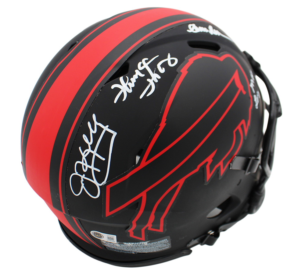 Jim Kelly, Thurman Thomas Andre Reed, and Marv Levy Signed Buffalo Bills Speed Authentic Eclipse NFL Helmet - Image 3