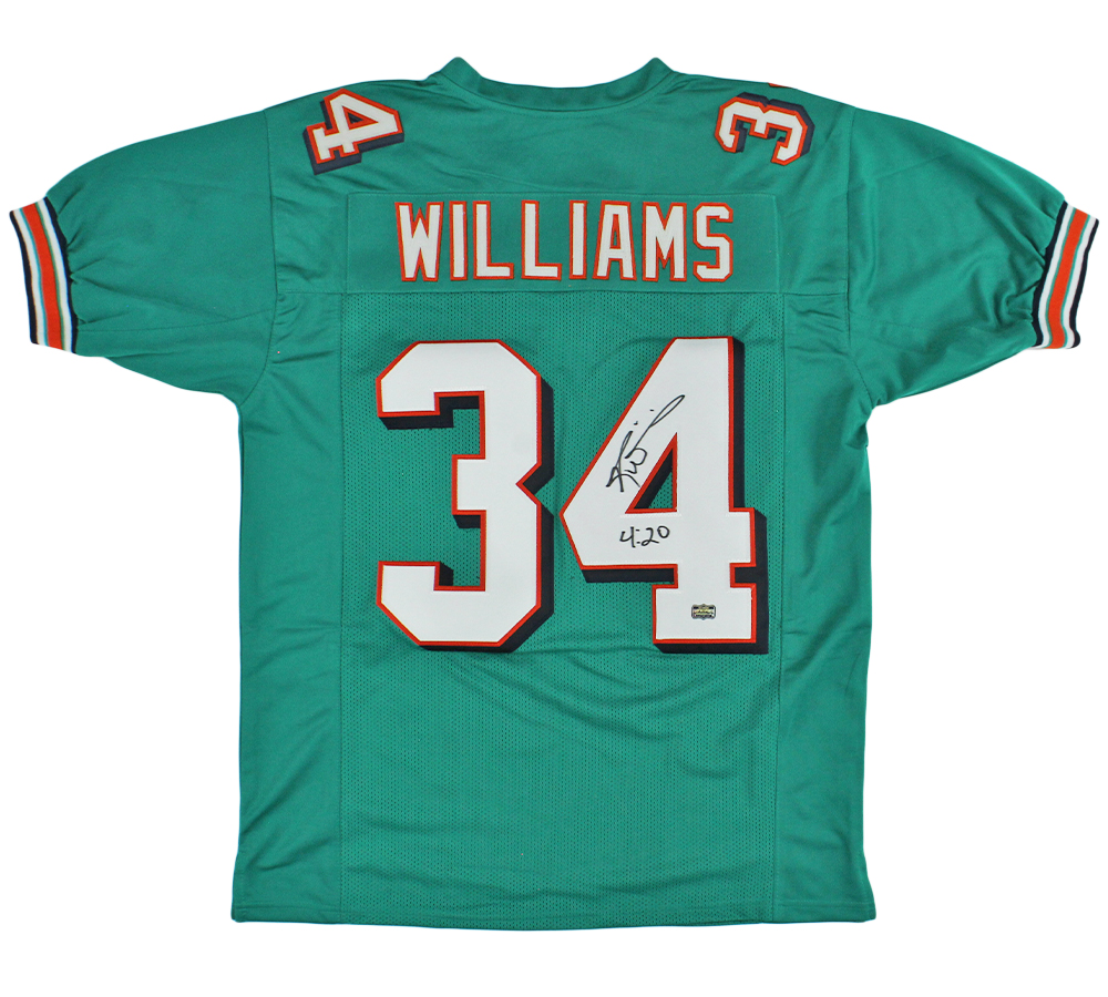 Ricky Williams Signed Miami Custom Teal NFL Jersey With "4:20" Inscription