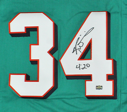 Ricky Williams Signed Miami Custom Teal NFL Jersey With "4:20" Inscription - Image 2