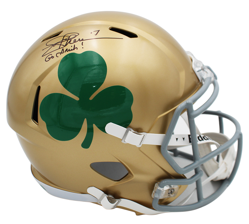 Joe Theismann Signed Notre Dame Speed Full Size Shamrock NCAA Helmet with "Go Irish" Inscription - Image 2