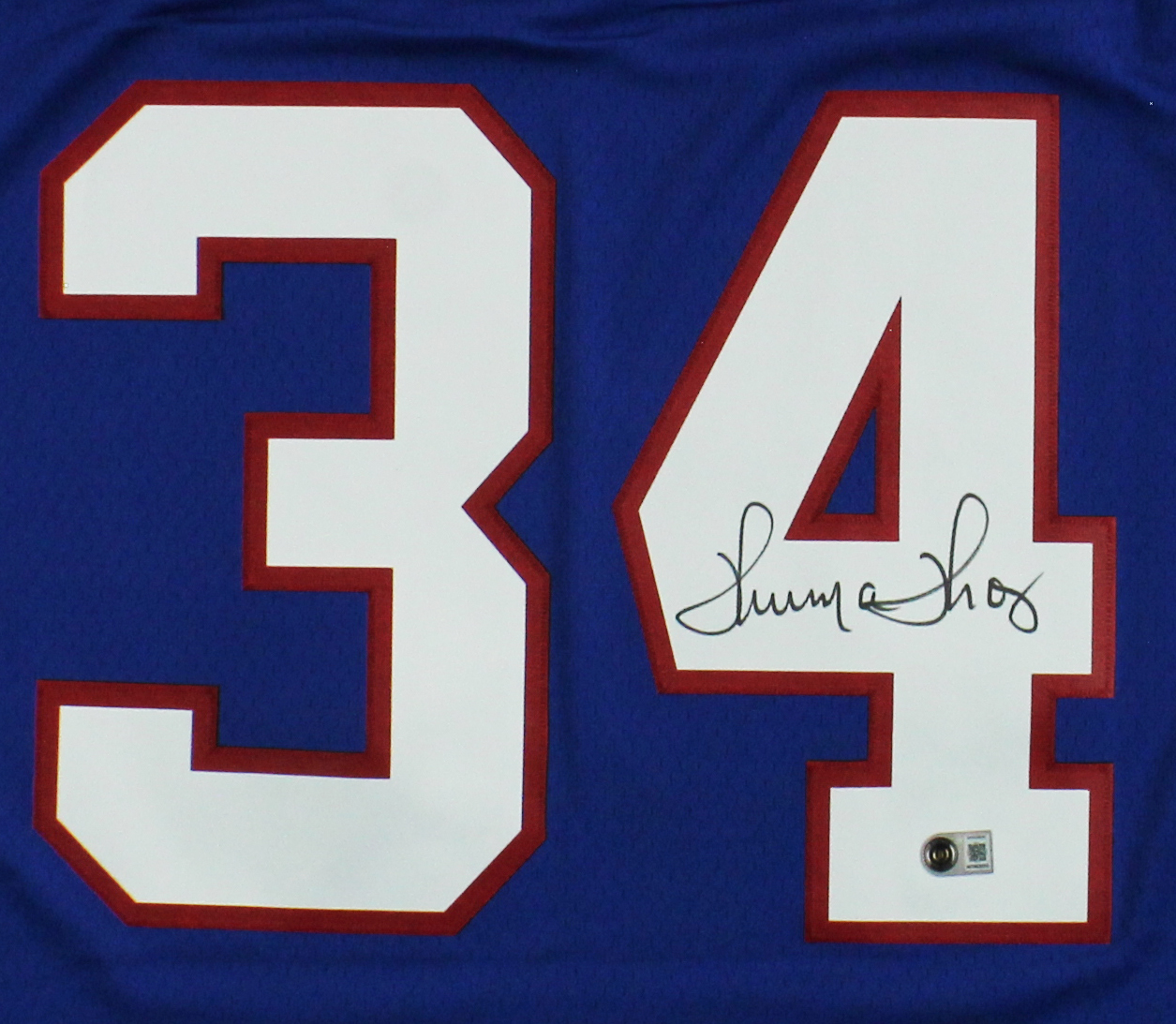 Thurman Thomas Signed Buffalo Bills Mitchell and Ness 1990 Legacy Royal Blue NFL Jersey - Image 2