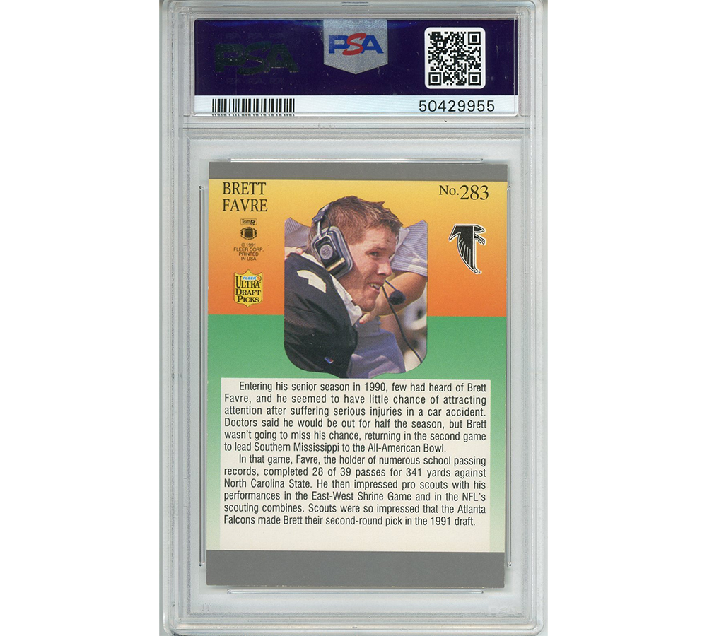 Brett Favre Signed Atlanta Falcons 1991 Fleer Ultra #283 Encapsulated Card - Image 2