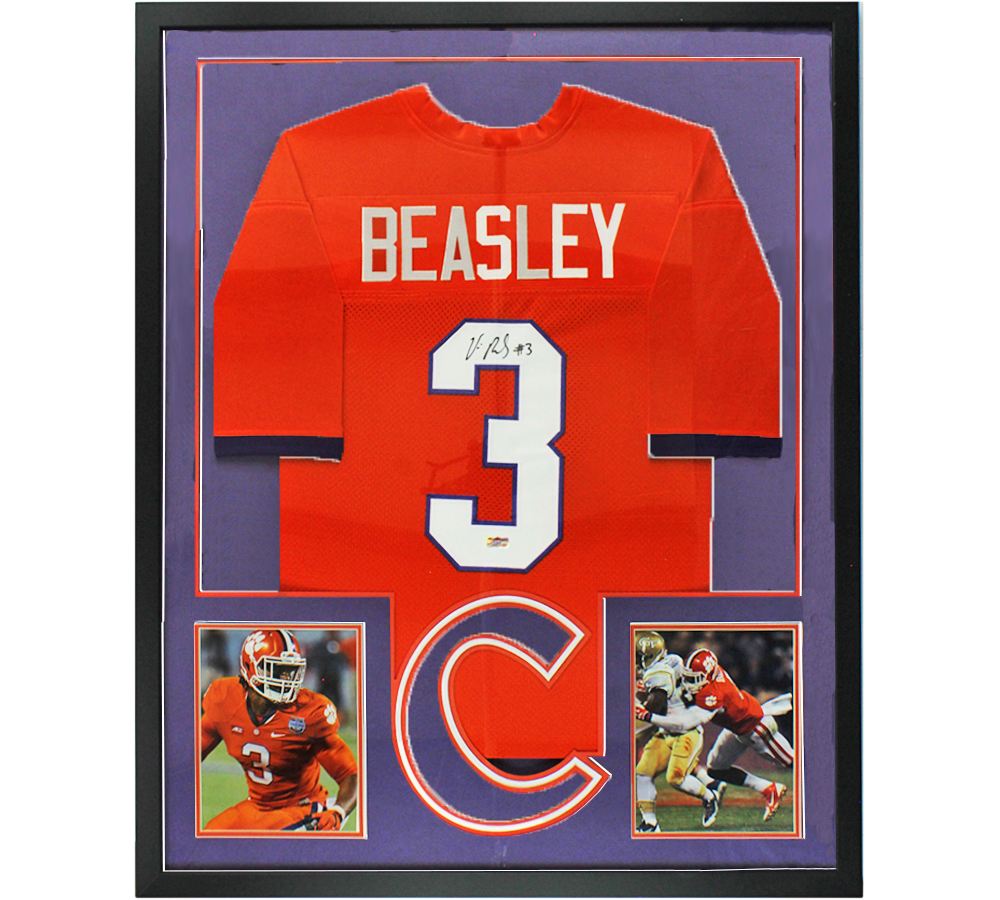 Vic Beasley Signed Clemson Tigers Large Framed Custom Orange Jersey with "C" Matte