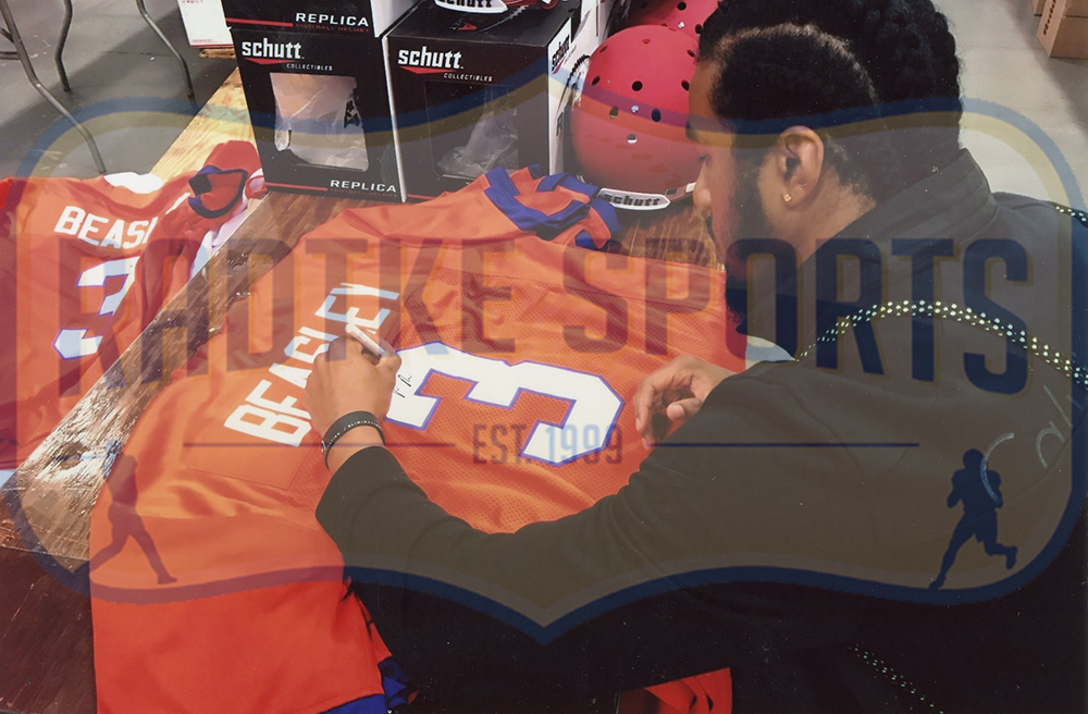 Vic Beasley Signed Clemson Tigers Large Framed Custom Orange Jersey with Paw Print Matte - Image 3