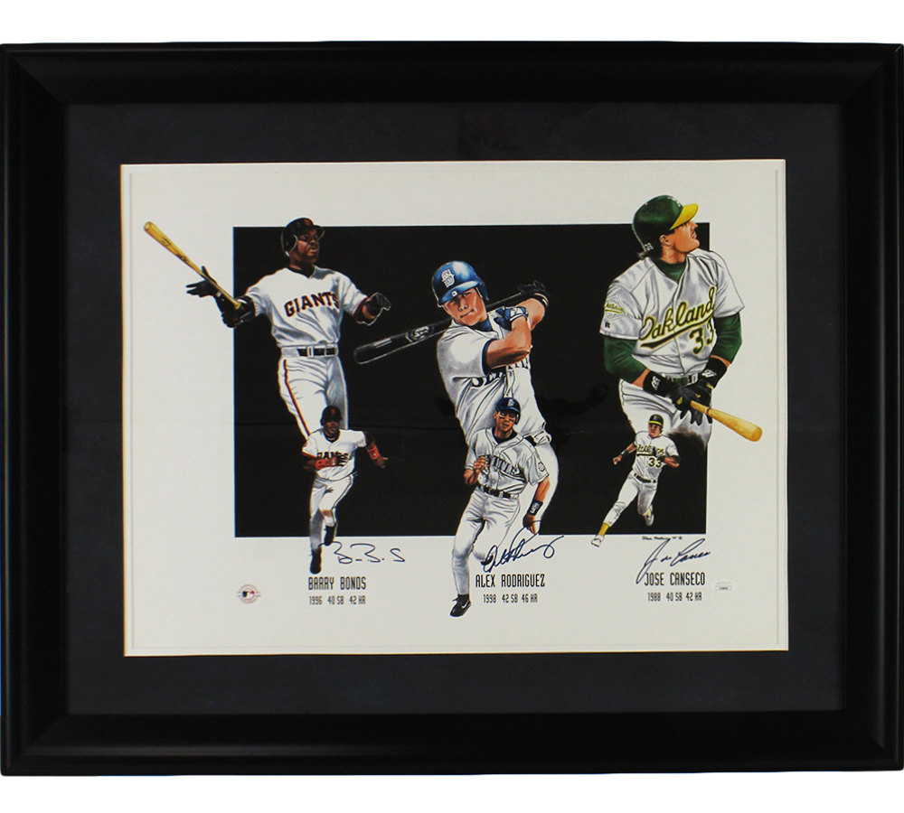 Barry Bonds, Alex Rodriguez and Jose Canseco Signed Framed 16x20 Stolen Bases and Home Runs MLB Photo