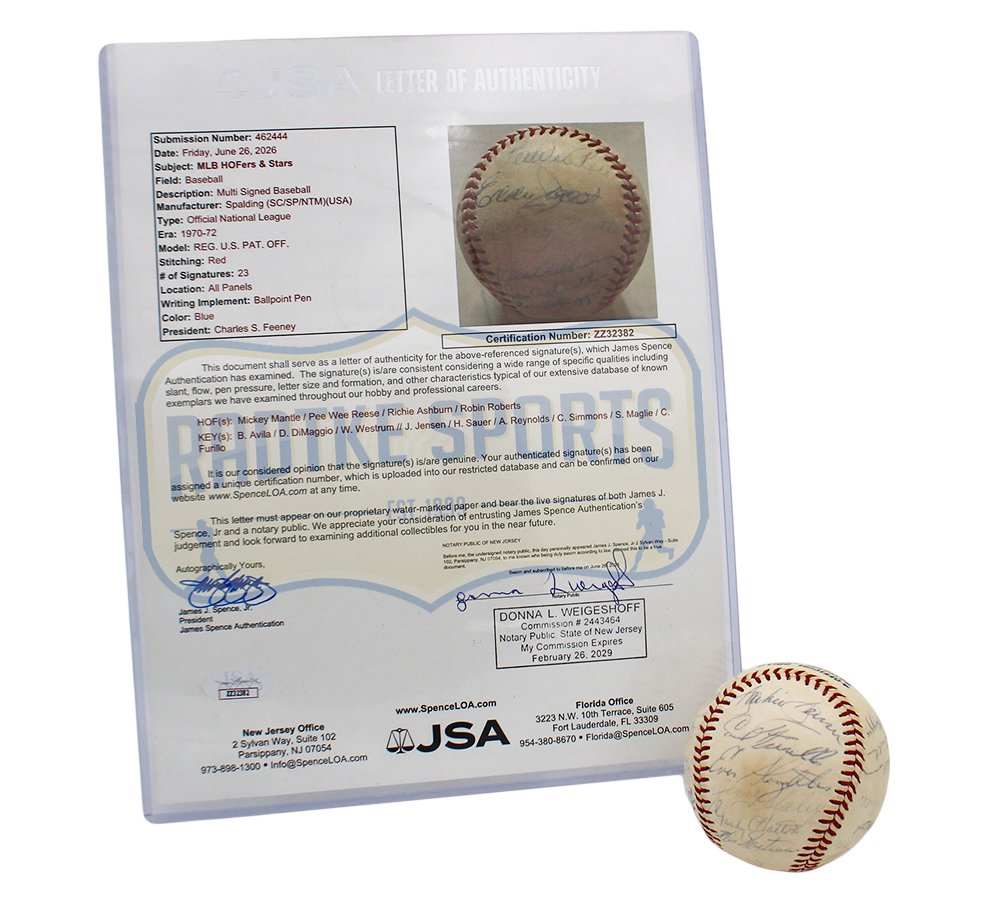 Mickey Mantle and Pee Wee Reese Multi-Signed Spalding MLB Baseball 23 Signatures - JSA LOA