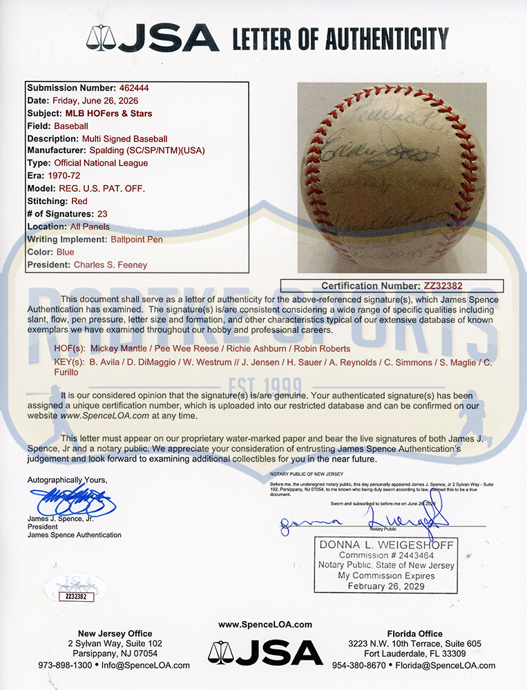 Mickey Mantle and Pee Wee Reese Multi-Signed Spalding MLB Baseball 23 Signatures - JSA LOA - Image 7