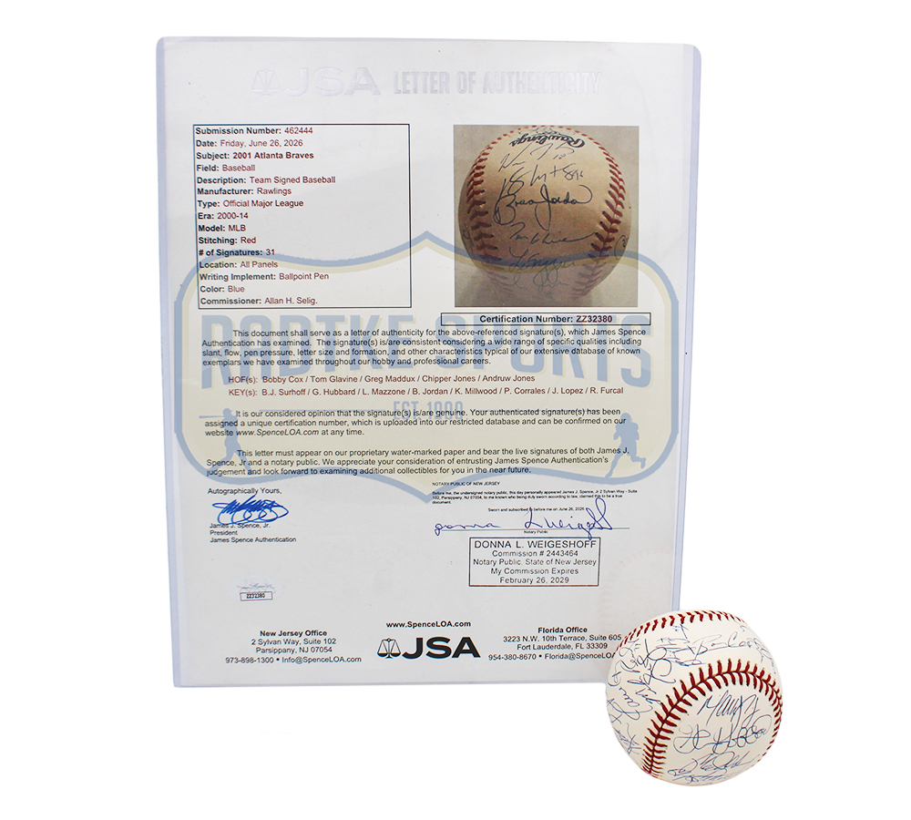 Greg Maddux Chipper Jones Tom Glavine Multi-Signed Atlanta Braves Rawlings MLB Baseball 31 Signatures - JSA LOA