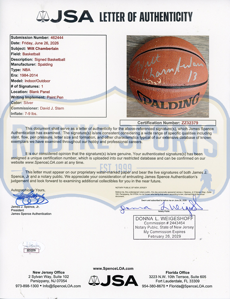 Wilt Chamberlain Signed Los Angeles Lakers Spalding 1984-2012 NBA Basketball - Image 7
