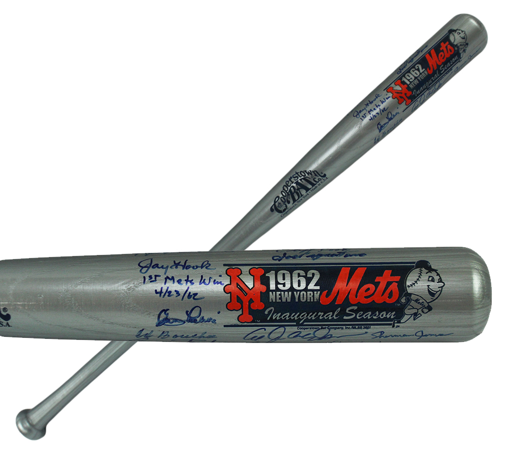 Jay Hook, Ed Kranepool, Hobie Landrith Multi-Signed New York Mets Cooperstown 1962 Inaugural Season Silver MLB Bat