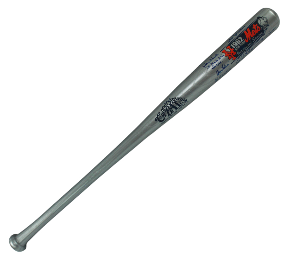 Jay Hook, Ed Kranepool, Hobie Landrith Multi-Signed New York Mets Cooperstown 1962 Inaugural Season Silver MLB Bat - Image 2