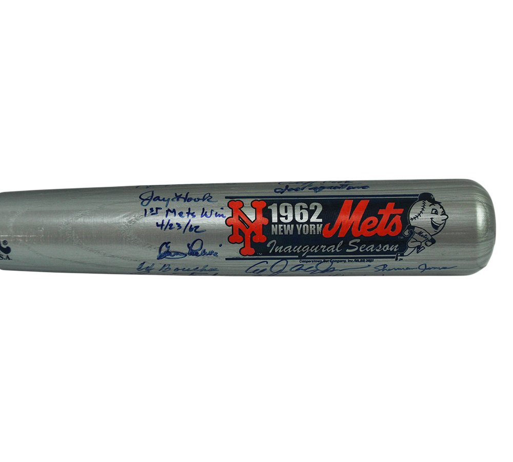 Jay Hook, Ed Kranepool, Hobie Landrith Multi-Signed New York Mets Cooperstown 1962 Inaugural Season Silver MLB Bat - Image 3
